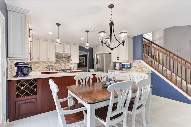 1860 Haverford Dr, Algonquin, IL 60102 - dining area with stairs, a chandelier, and recessed lighting