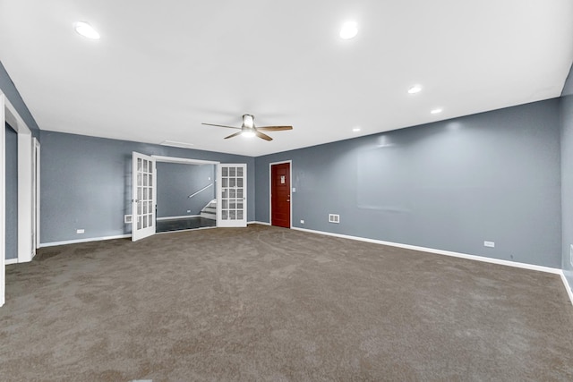 17804 Pebblewood Ln, Hazel Crest, IL 60429 - carpeted empty room with ceiling fan, stairs, and recessed lighting