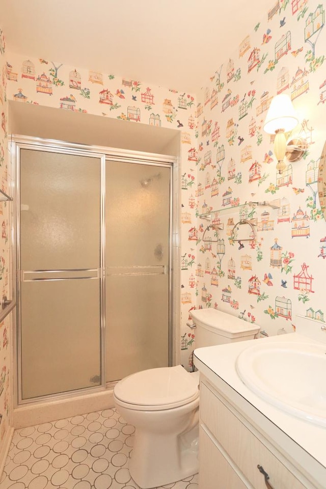 110 Meadowbrook Ln Unit 110, Morris, IL 60450 - full bathroom with wallpapered walls, vanity, and a shower stall
