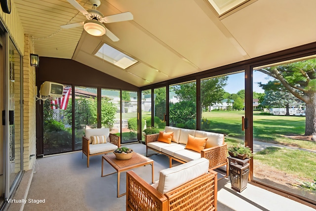 110 Meadowbrook Ln Unit 110, Morris, IL 60450 - sunroom with outdoor lounge area, a ceiling fan, and lofted ceiling