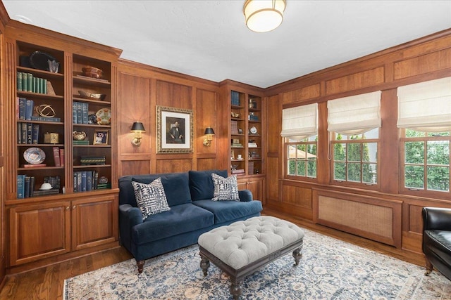 355 Myrtle St, Winnetka, IL 60093 - living room featuring dark wood-style floors and wood walls
