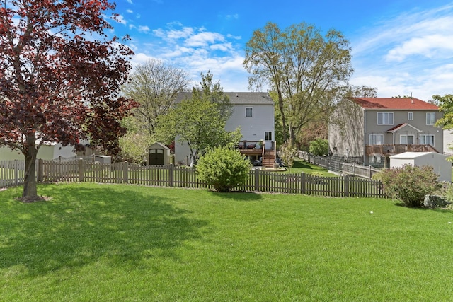 768 Fieldstone Dr, Lake Villa, IL 60046 - fenced backyard with a storage shed, a deck, and stairs