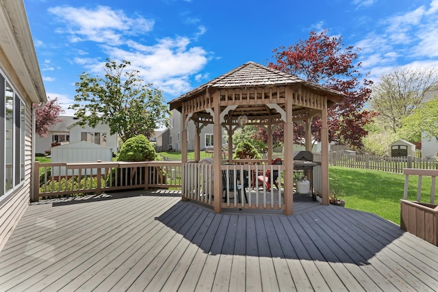 768 Fieldstone Dr, Lake Villa, IL 60046 - wooden deck with a gazebo and a storage unit