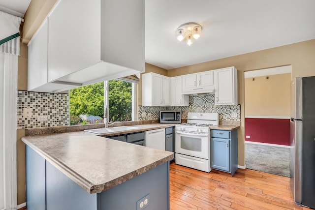 768 Fieldstone Dr, Lake Villa, IL 60046 - kitchen featuring stainless steel appliances, under cabinet range hood, a peninsula, light wood-type flooring, and white cabinets