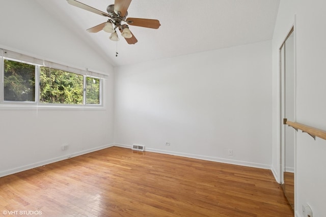 2208 Foster St Unit A, Evanston, IL 60201 - unfurnished room featuring vaulted ceiling, light wood-type flooring, and a ceiling fan