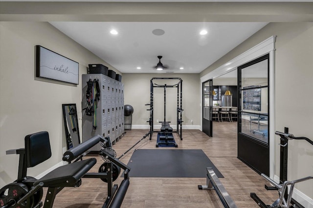 2611 Private Access 424, Mahomet, IL 61853 - workout area with wood finished floors, recessed lighting, and a ceiling fan
