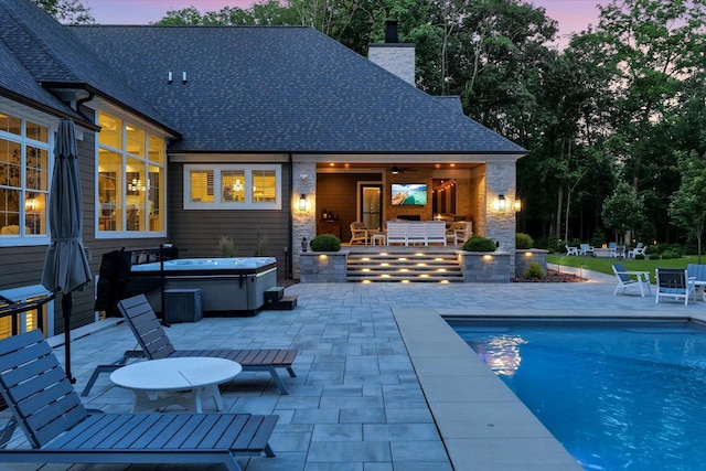 2611 Private Access 424, Mahomet, IL 61853 - outdoor pool featuring a hot tub, a patio, an outdoor hangout area, and ceiling fan
