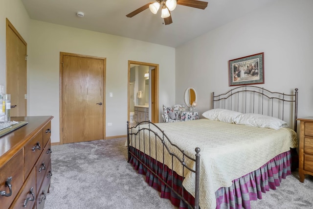 13504 S Buckthorn Ln, Plainfield, IL 60544 - bedroom featuring light colored carpet, ensuite bathroom, and ceiling fan