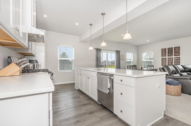 3068 Grande Trl, Yorkville, IL 60560 - kitchen featuring stainless steel dishwasher, healthy amount of natural light, white cabinets, light countertops, and recessed lighting