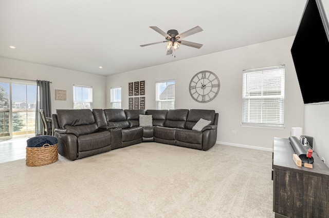 3068 Grande Trl, Yorkville, IL 60560 - living area featuring carpet, ceiling fan, and recessed lighting