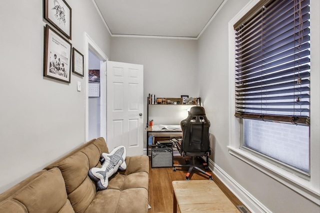 2150 W Coulter St, Chicago, IL 60608 - office area featuring wood finished floors and ornamental molding