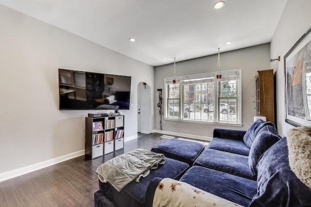 2150 W Coulter St, Chicago, IL 60608 - living area featuring recessed lighting, wood finished floors, plenty of natural light, and arched walkways