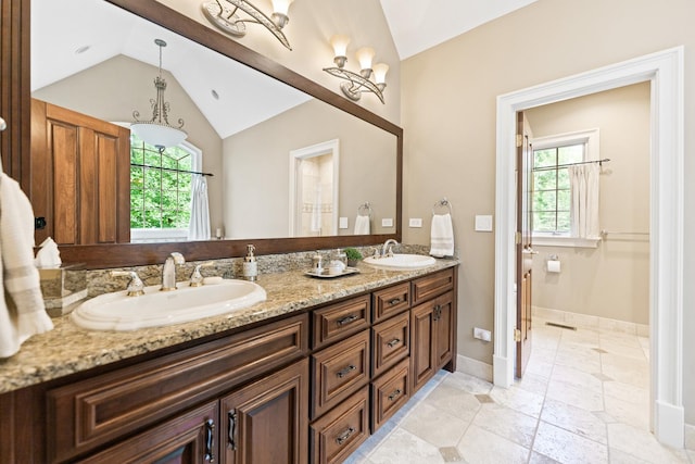 7N230 Sims Ln, Saint Charles, IL 60175 - full bath with vaulted ceiling, healthy amount of natural light, and double vanity