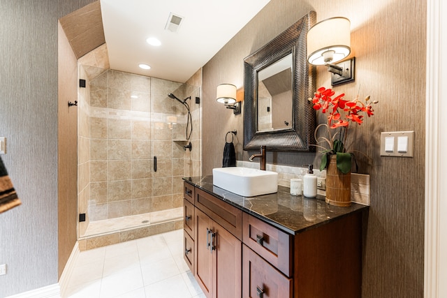 7N230 Sims Ln, Saint Charles, IL 60175 - bathroom with a shower stall, vanity, tile patterned floors, and recessed lighting