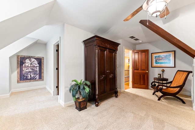 7N230 Sims Ln, Saint Charles, IL 60175 - living area with light colored carpet, ceiling fan, and lofted ceiling