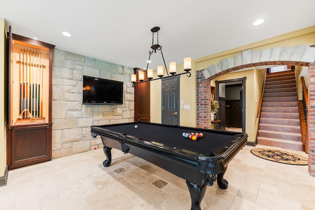 7N230 Sims Ln, Saint Charles, IL 60175 - playroom with billiards, a barn door, arched walkways, and recessed lighting