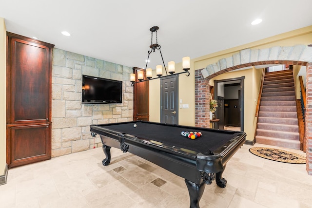 7N230 Sims Ln, Saint Charles, IL 60175 - recreation room featuring billiards table, arched walkways, a barn door, and recessed lighting