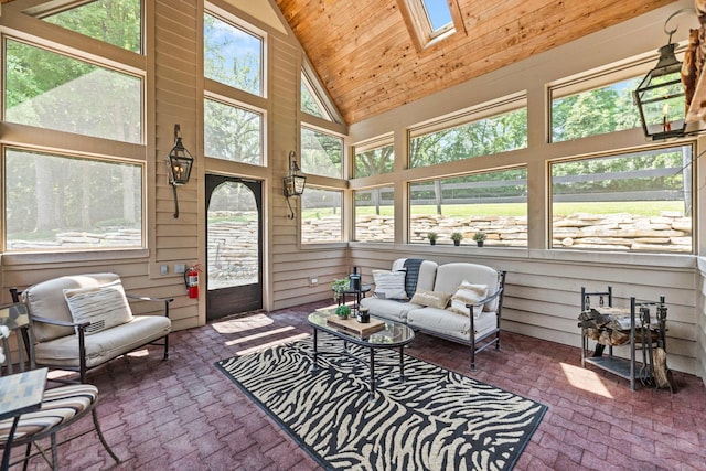 7N230 Sims Ln, Saint Charles, IL 60175 - sunroom with a skylight, an outdoor hangout area, and vaulted ceiling