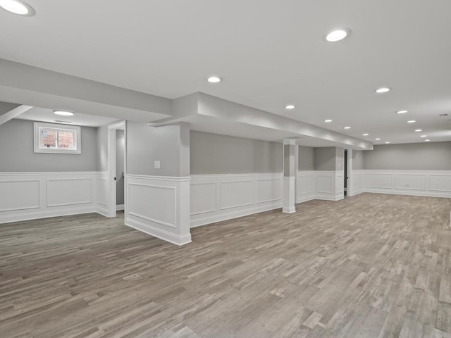 15035 Evers St, Dolton, IL 60419 - basement with a decorative wall, wood finished floors, wainscoting, and recessed lighting