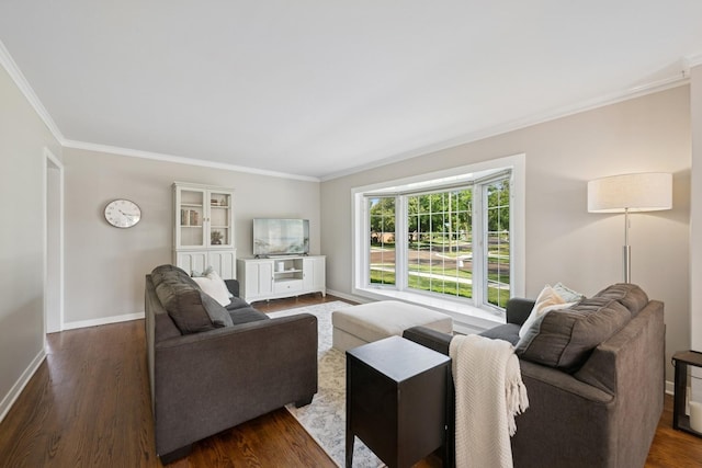 661 E Clarendon Ct, Arlington Heights, IL 60004 - living area featuring crown molding and dark wood-style floors