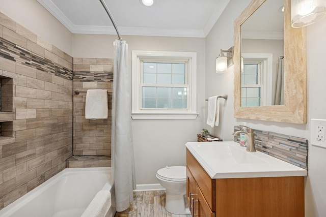 661 E Clarendon Ct, Arlington Heights, IL 60004 - full bath featuring vanity, shower / bathtub combination with curtain, crown molding, and decorative backsplash