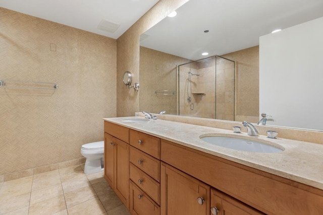 530 N Lake Shore Dr Unit 2408, Chicago, IL 60611 - bathroom with double vanity, a shower stall, and tile patterned floors