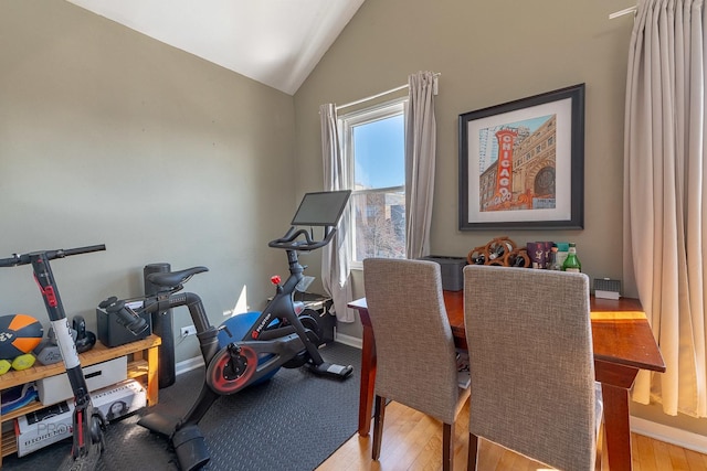 530 N Ashland Ave, Chicago, IL 60622 - exercise area featuring lofted ceiling and wood finished floors