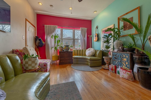 530 N Ashland Ave, Chicago, IL 60622 - living room featuring wood-type flooring, recessed lighting, and ceiling fan
