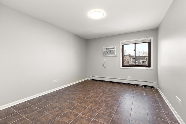 254 E Bailey Rd Unit M, Naperville, IL 60565 - spare room with a baseboard radiator, dark tile patterned floors, and a wall mounted AC