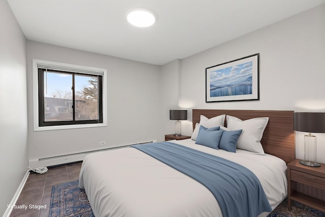 254 E Bailey Rd Unit M, Naperville, IL 60565 - tiled bedroom featuring a baseboard radiator and baseboards