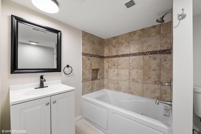 6317 W Cuyler Ave, Chicago, IL 60634 - bathroom with vanity,  shower combination, and tile patterned floors