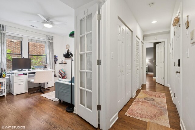 2128 N Hudson Ave Unit 204, Chicago, IL 60614 - corridor with dark wood-style floors, an office area, and recessed lighting