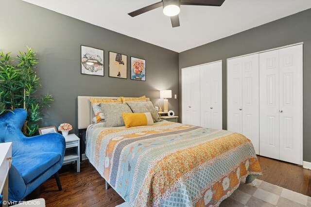 2128 N Hudson Ave Unit 204, Chicago, IL 60614 - bedroom with wood finished floors, multiple closets, and ceiling fan