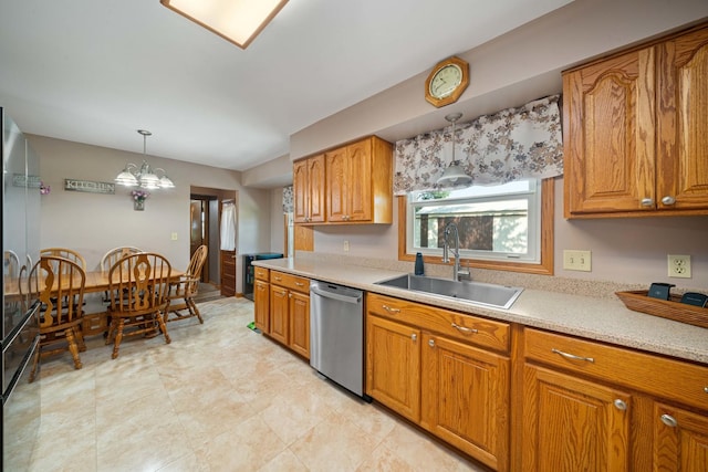 14893 Plank Rd, Sycamore, IL 60178 - kitchen featuring dishwasher, brown cabinetry, and light countertops