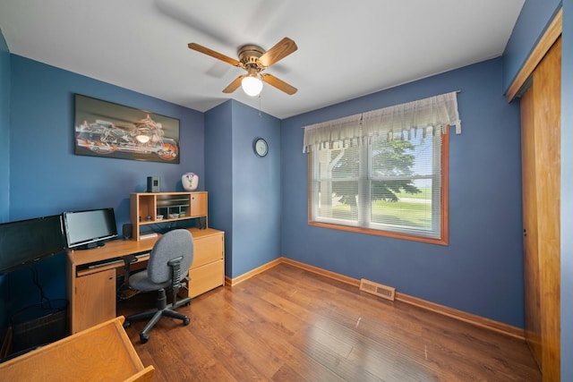 14893 Plank Rd, Sycamore, IL 60178 - office featuring a ceiling fan and wood finished floors