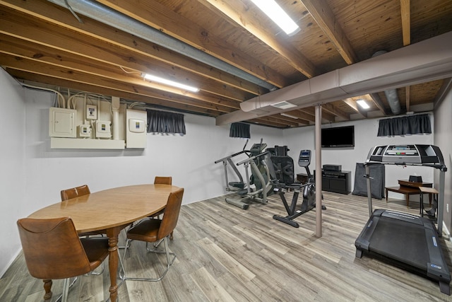 14893 Plank Rd, Sycamore, IL 60178 - exercise area with electric panel and light wood-type flooring