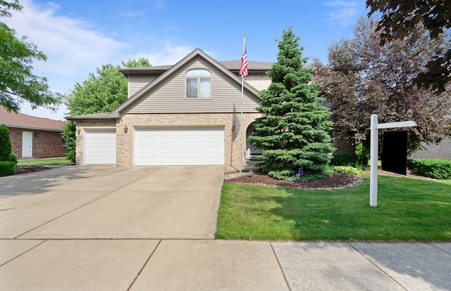 17815 Iroquois, Tinley Park, IL 60477 - traditional-style house featuring concrete driveway, a front yard, brick siding, and an attached garage
