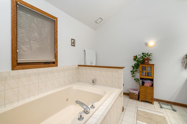 17815 Iroquois, Tinley Park, IL 60477 - bathroom featuring a tub with jets, vaulted ceiling, and tile patterned flooring