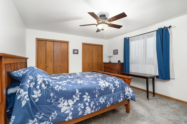 17815 Iroquois, Tinley Park, IL 60477 - bedroom featuring carpet flooring, a ceiling fan, and two closets