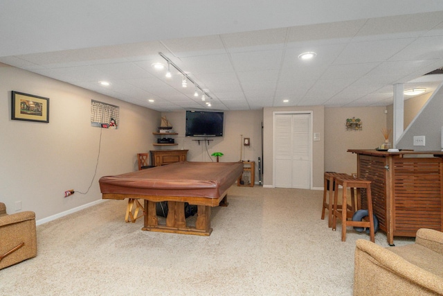 17815 Iroquois, Tinley Park, IL 60477 - game room with pool table, carpet, and recessed lighting