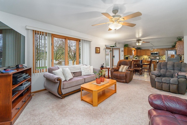 17815 Iroquois, Tinley Park, IL 60477 - living room featuring a ceiling fan and light colored carpet