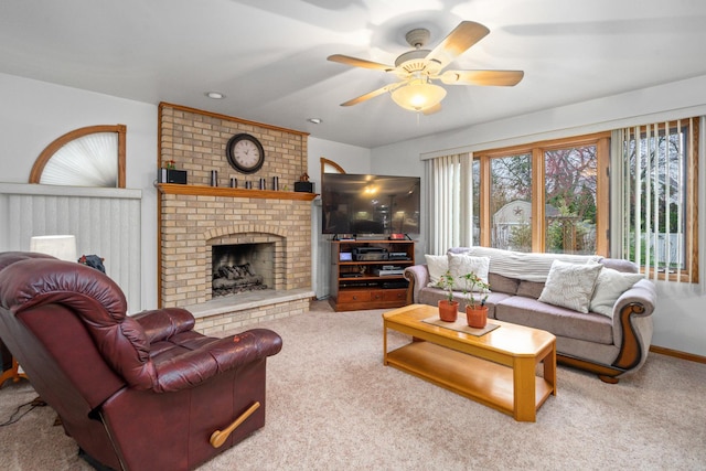 17815 Iroquois, Tinley Park, IL 60477 - living room with a ceiling fan, carpet, a fireplace, and recessed lighting
