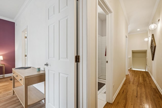1720 W Diversey Pkwy Unit 1, Chicago, IL 60614 - hallway with ornamental molding, light wood-style floors, and recessed lighting