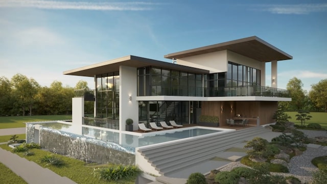 1322 Bull Valley Dr, Woodstock, IL 60098 - view of side of property with a sunroom, an infinity pool, and stairs
