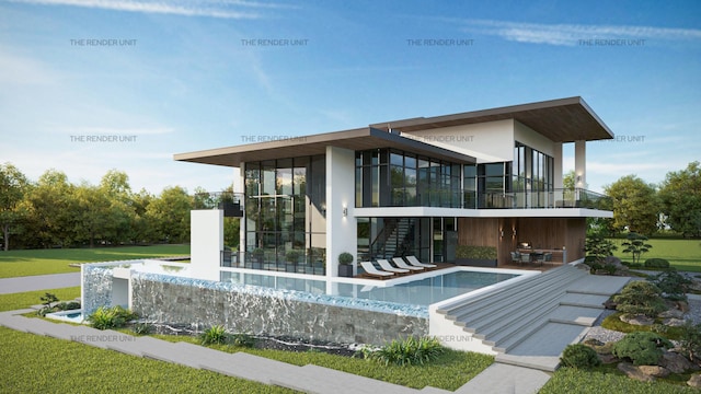 1322 Bull Valley Dr, Woodstock, IL 60098 - rear view of property with stairs, a patio, and an infinity pool