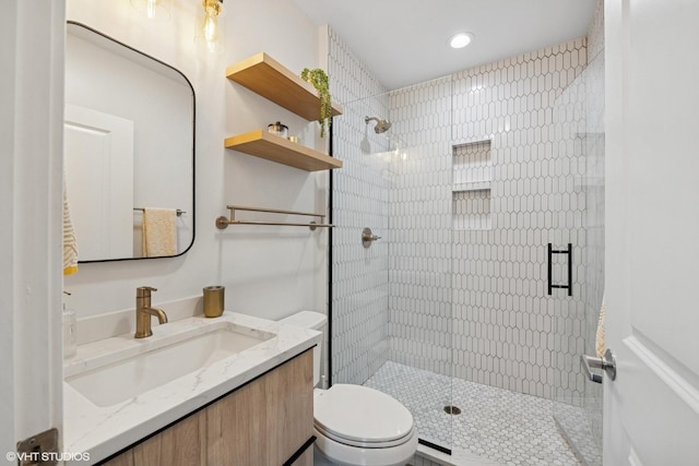 639 W Briar Pl Unit 4W, Chicago, IL 60657 - full bathroom featuring a stall shower, vanity, and recessed lighting