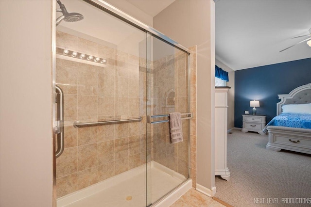 725 Bohannon Cir, Oswego, IL 60543 - ensuite bathroom with a stall shower and ceiling fan