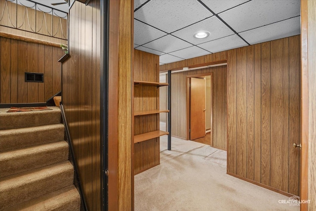 2211 Birchwood Pkwy, Woodridge, IL 60517 - stairway featuring carpet, wood walls, and recessed lighting