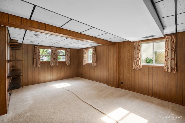 2211 Birchwood Pkwy, Woodridge, IL 60517 - basement featuring a drop ceiling, carpet flooring, and wooden walls