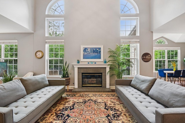 765 Providence Ln, Crystal Lake, IL 60012 - living area with a towering ceiling, a fireplace, and wood finished floors